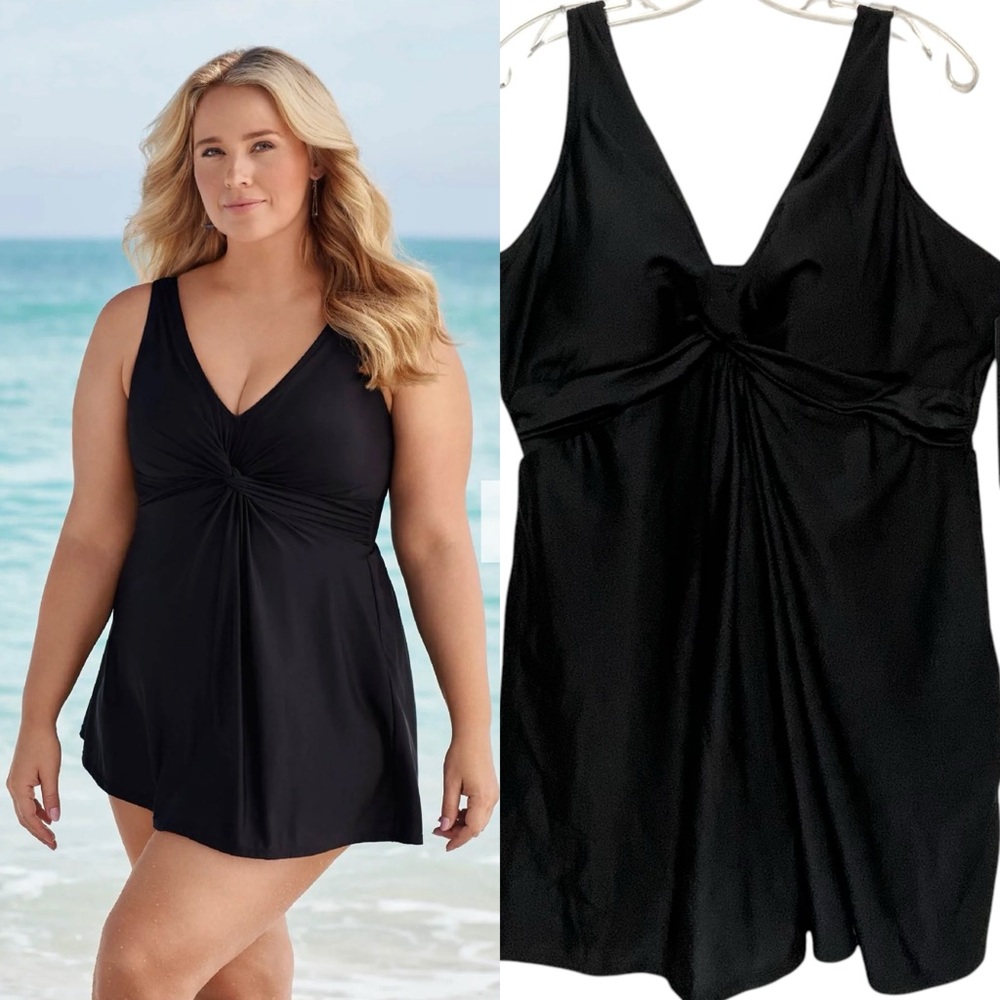 NWT MIRACLESUIT Marais Allover Slimming V-Neck Swim Dress Swimsuit Plus Sz 24W